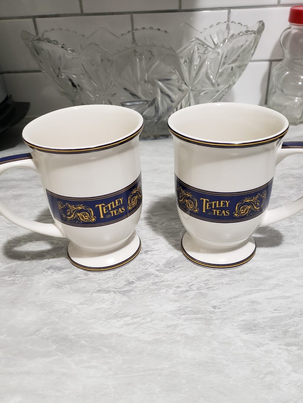 Vintage Tetley Tea Ceramic Footed Mug - Set of 2